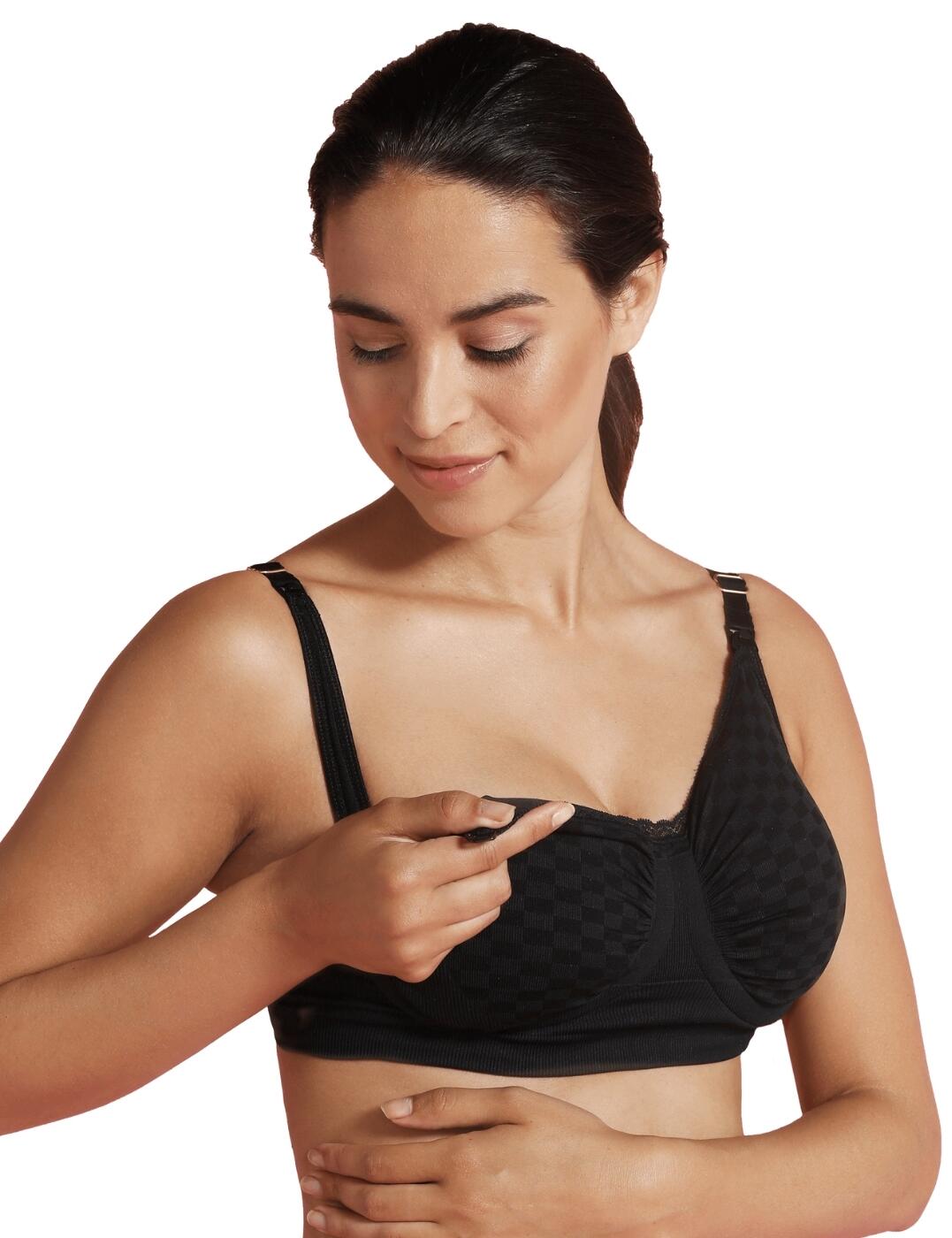 Carriwell specialises in providing expectant mums to be with the utmost comfort and supportive maternity and nursing lingerie. This nursing bra has an innovative Carri-Gel 'underwire' feature that supports the breasts without uncomfortable stiff underwiring. The silky microfibre fabric is soft and stretchy to adapt to your changing body shape. The easy nursing clasp allows you to expose as much breast as you feel confident with.  Comfortable Carri-Gel feature Includes bra extender Easy nursing clasp Breathable microfibre fabric Non-wired Hook and eye closure Adjustable straps Country of origin: China Composition: 91% Polyamide &pipe; 9% Elastane  Listed in UK sizes  52190-93969-1231524 3160 Nursing Bra with Carri-Gel