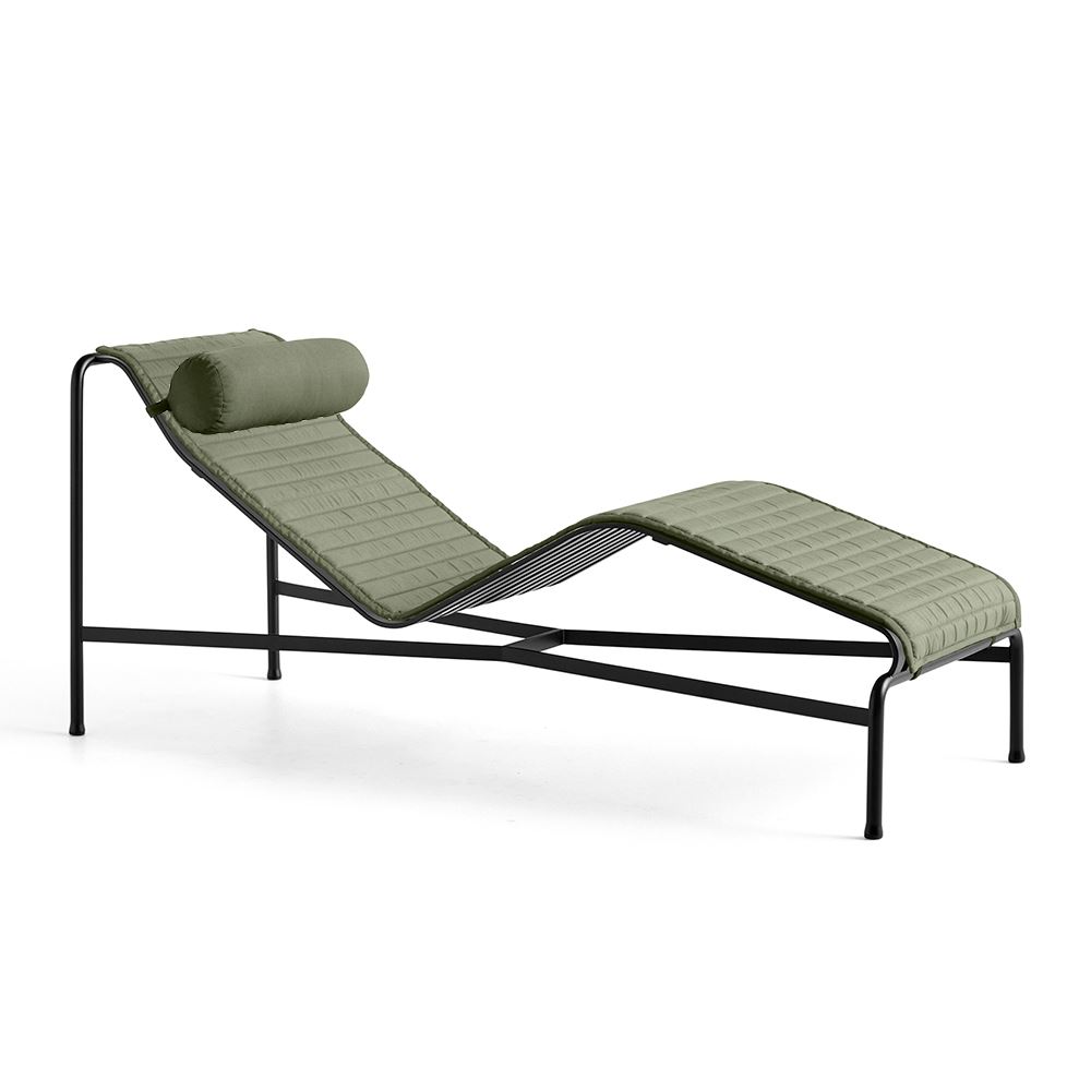 Palissade Chaise Longue Anthracite Headrest Quilted Cushion Olive