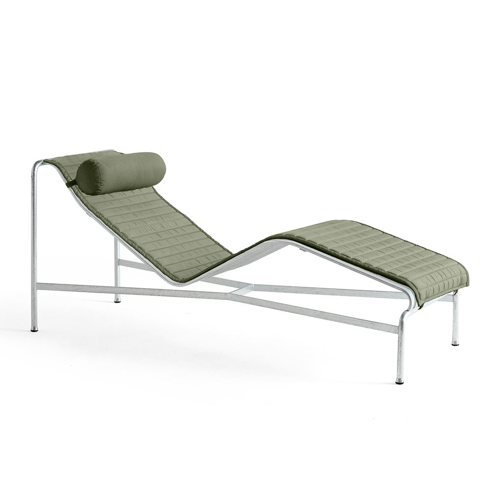 Palissade Chaise Longue Hot Galvanised Headrest Quilted Cushion Olive