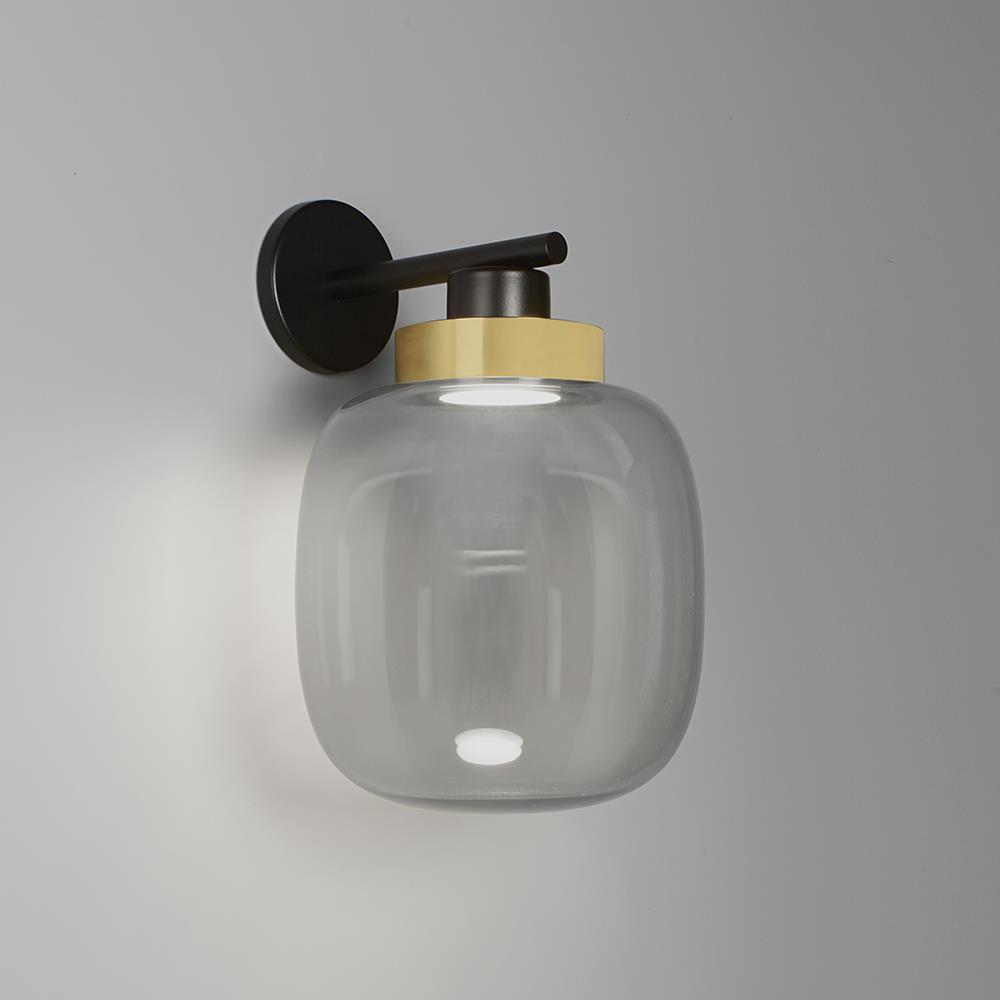 Legier Wall Lamp Small Sand Black Brushed Brass Opal White Glass