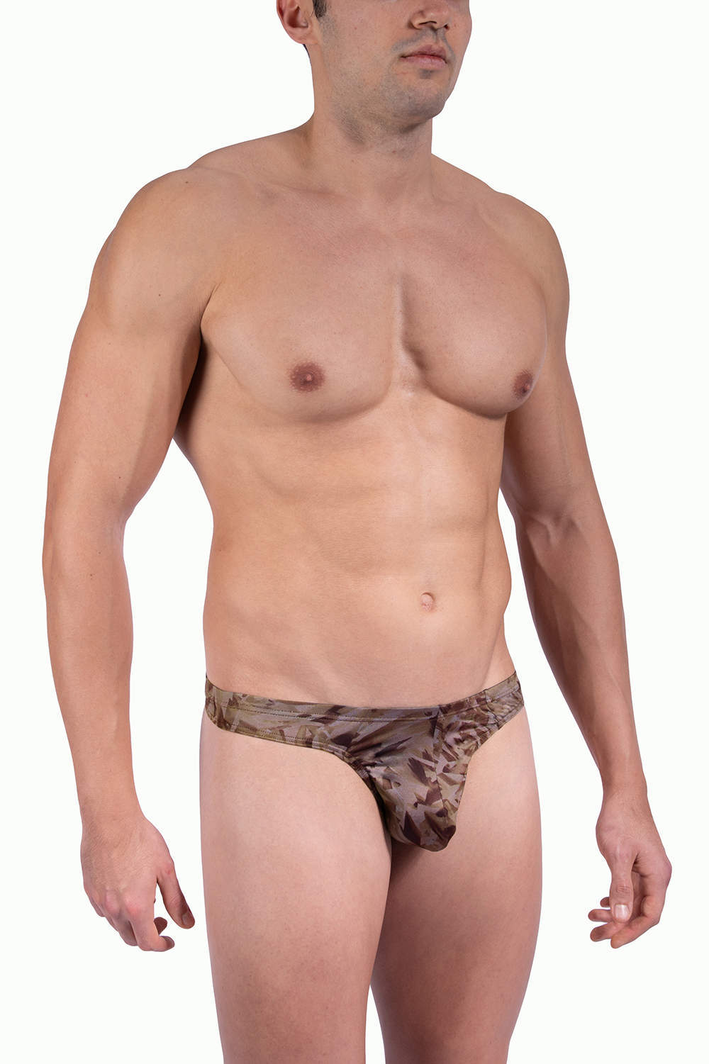 New camouflage Olaf Benz RED 2304 Mini String men’s underwear thong briefs. Nicely shaped male pouch slips in leafy camo. Shop t-strings online