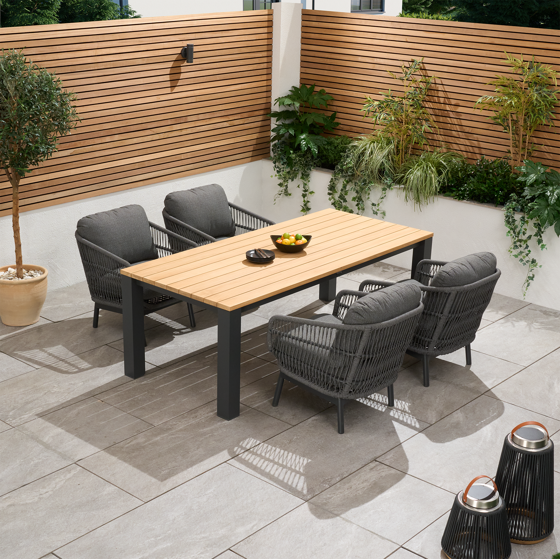 Bracken Outdoors Colorado Rope 4 Seat Rectangular Aluminium Teak Garden Lounge Dining...