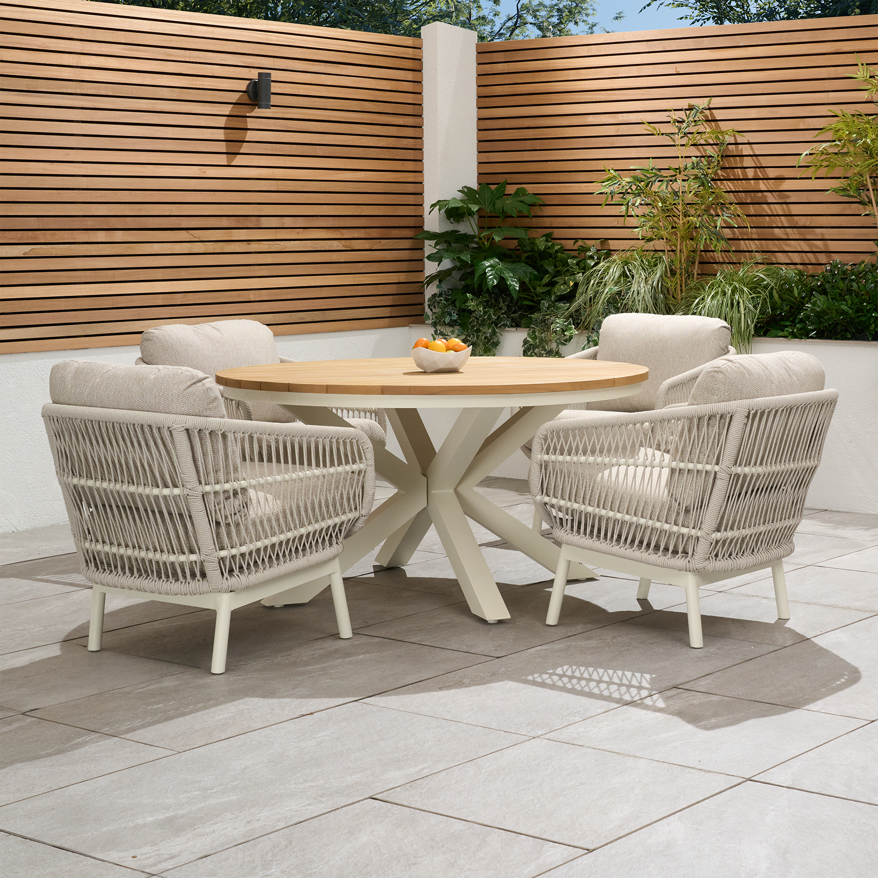 Bracken Outdoors Colorado Rope 4 Seat Round Aluminium Teak Garden Lounge Dining...