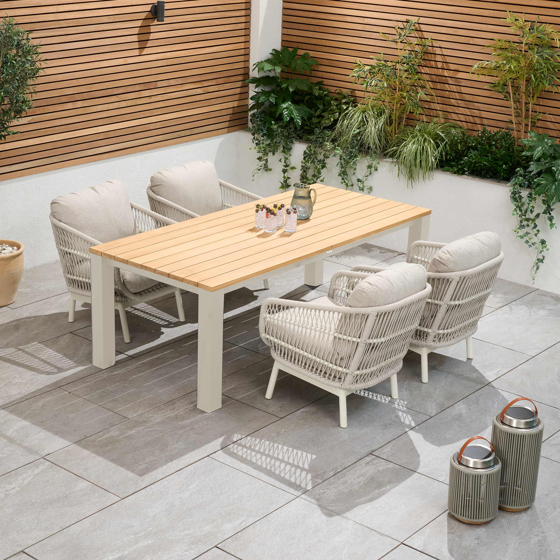 Bracken Outdoors Colorado 4 Seat Rectangular Rope Aluminium Teak Garden Lounge Dining...