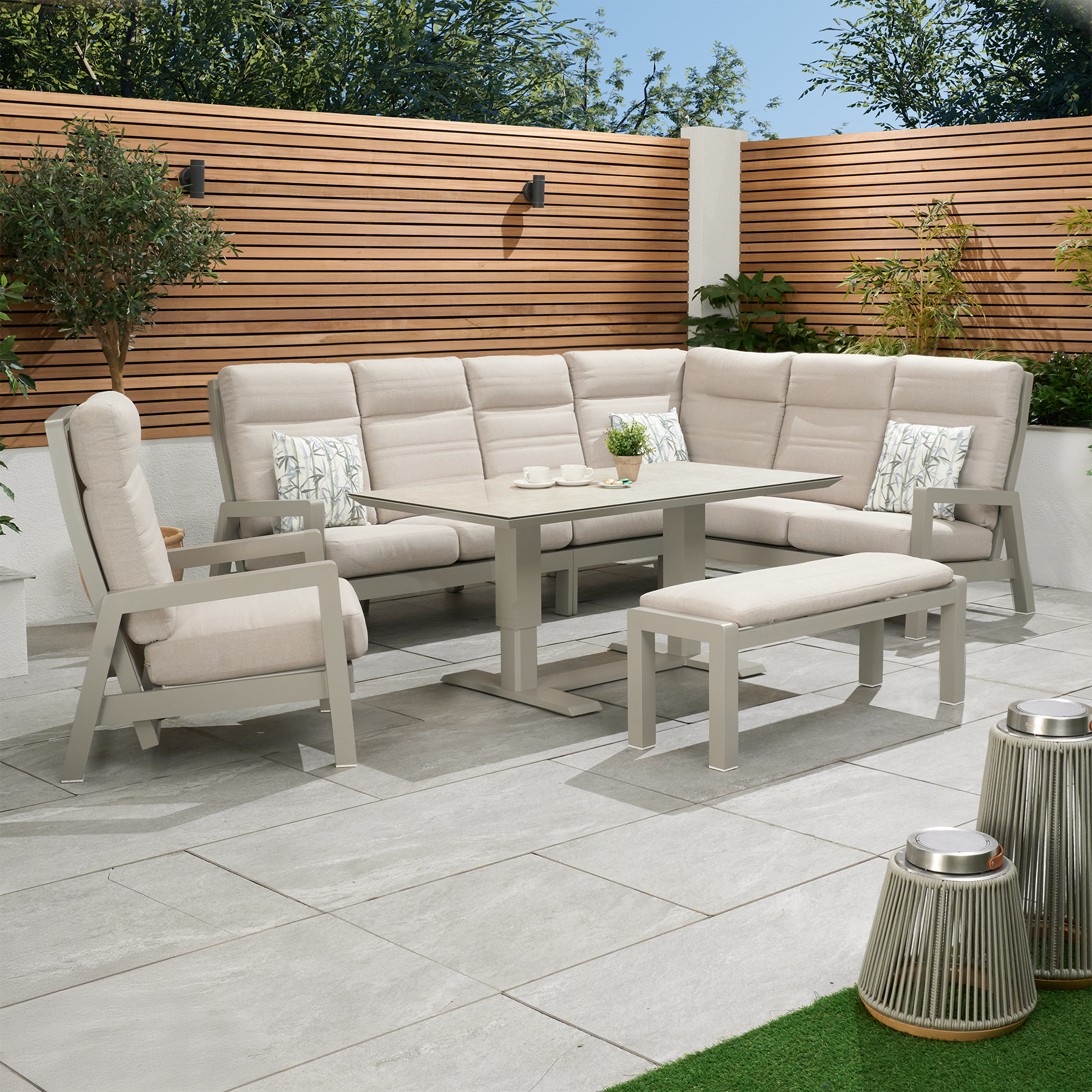 Bracken Outdoors Baltimore Aluminium High Back Corner Set with Height Adjustable Table,...