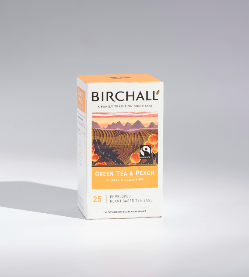 Birchall Green Tea & Peach - 25 Enveloped Plant-Based Tea Bags