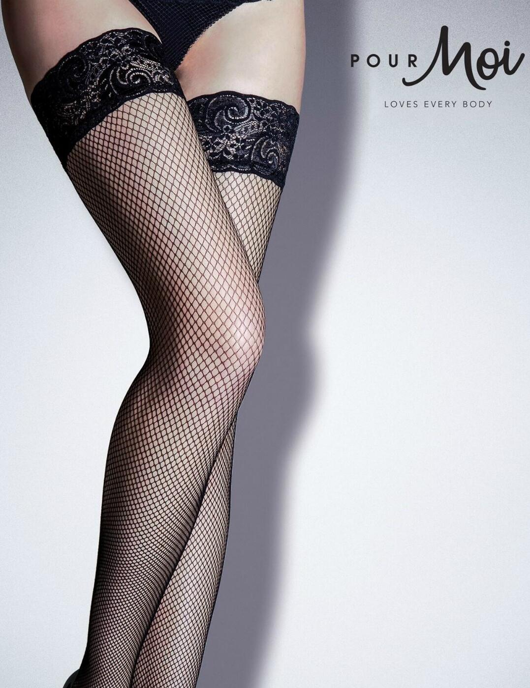 Look no further than the Pour Moi Tempt range! Featuring a gorgeous seam down the rear, and all over mesh panelling, the comfortable new Tempt hold ups are perfect for any occasion. The stockings can be paired up with matching items from the Tempt range to create a truly sexy look!  Chic and sexy design Stunning elasticated lace along the tops Mesh panelling Comfortable fit Matching co-ordinates available Composition: 88% Polyamide &pipe; 12% Elastane Listed in UK sizes  37171-68063-925358 257 Stockings