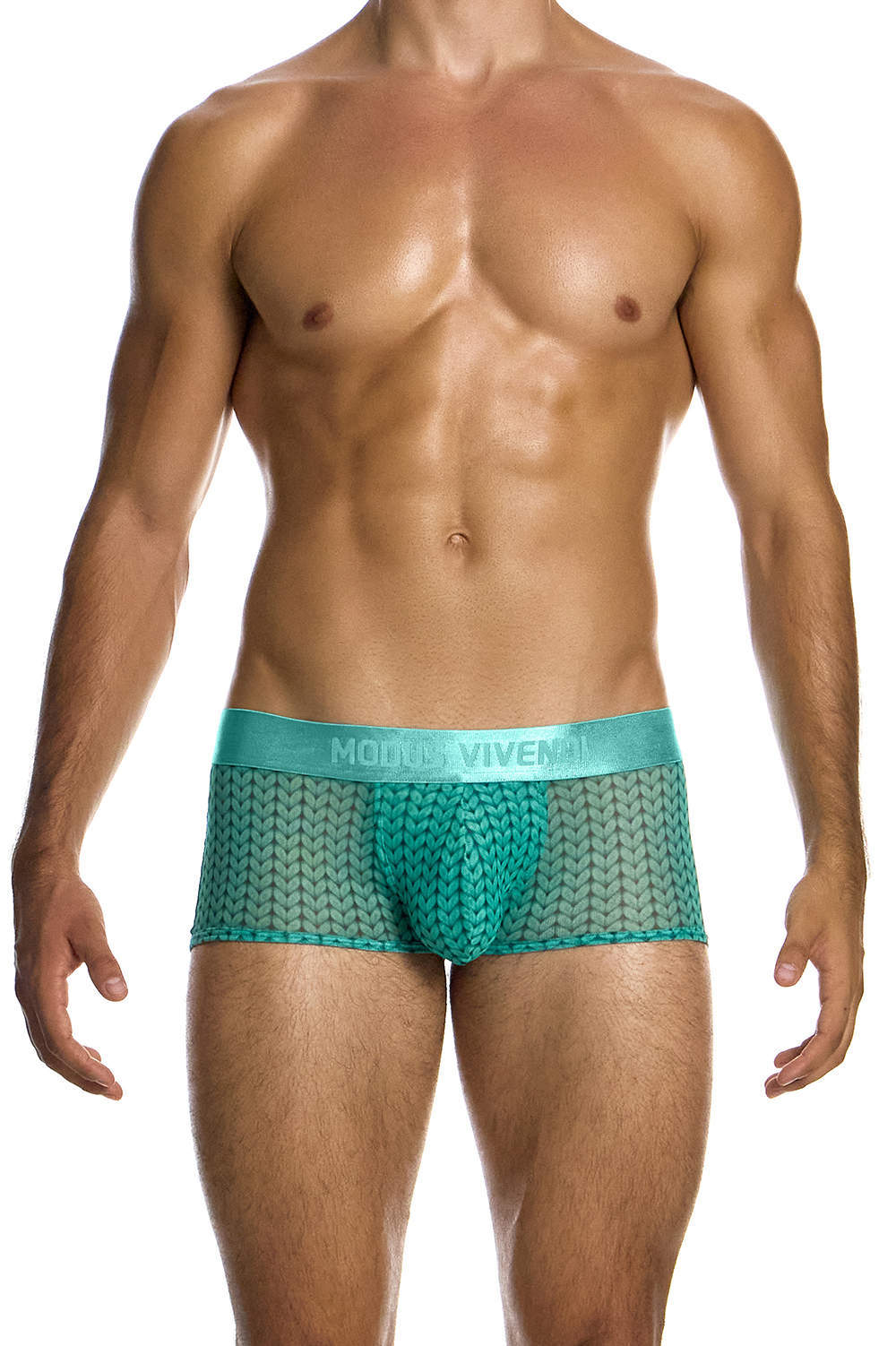Modus Vivendi Illusion Boxer Brief men’s underwear short in silky micro mesh. Shop luxury male trunks with lined cup pouch – knit look feels like silk