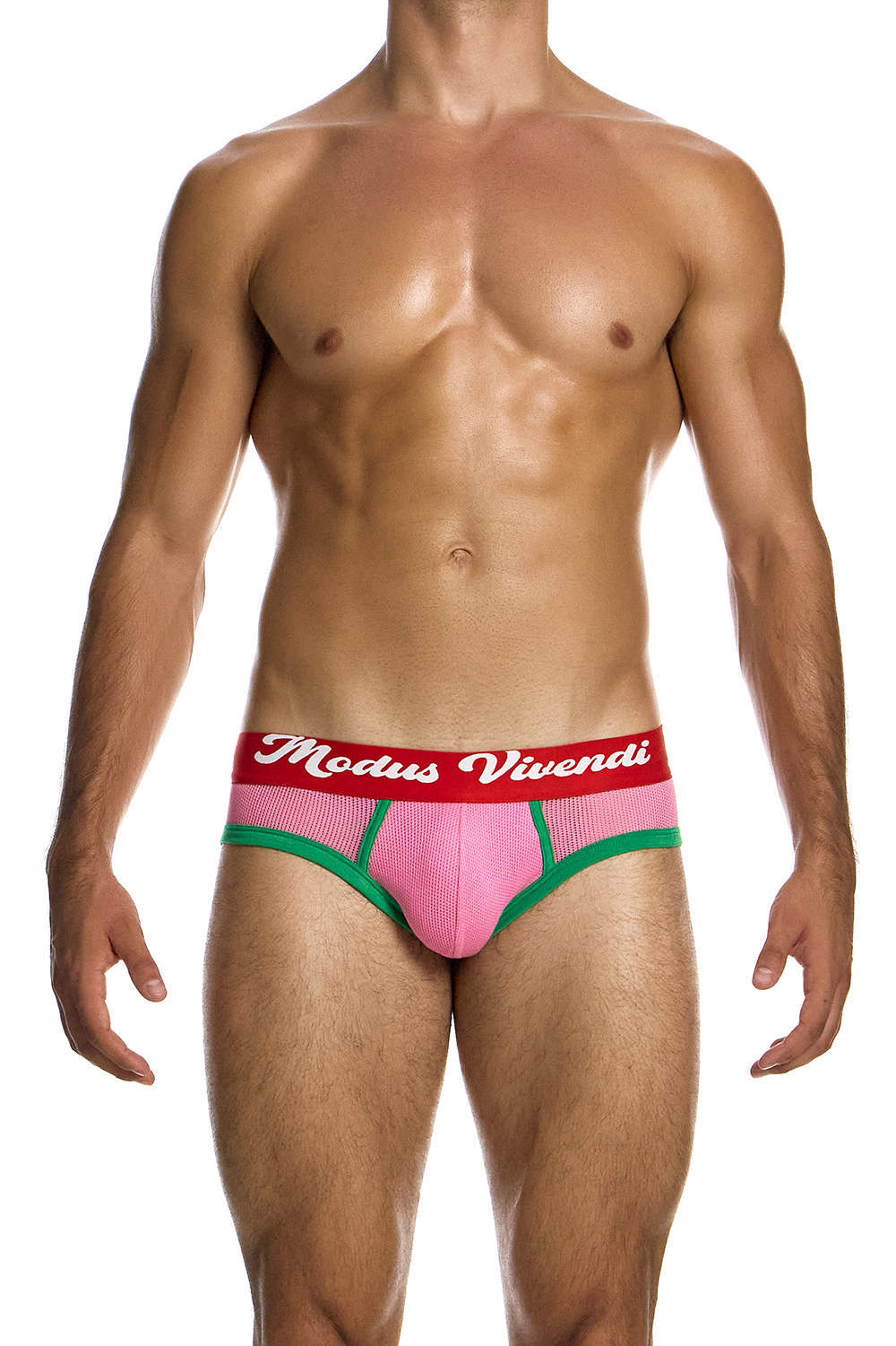 Modus Vivendi Retro Classic Brief men’s underwear in fine see through cotton mesh – lined pouch and vintage signature. Shop gents underpants online