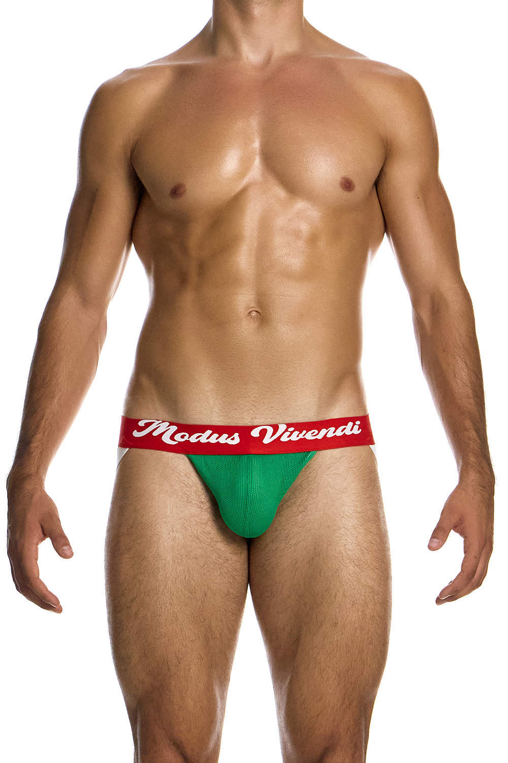 Modus Vivendi Retro Jockstrap men’s underwear – semi see through cotton mesh with a deep silky waistband. Shop revealing athletic male undies online