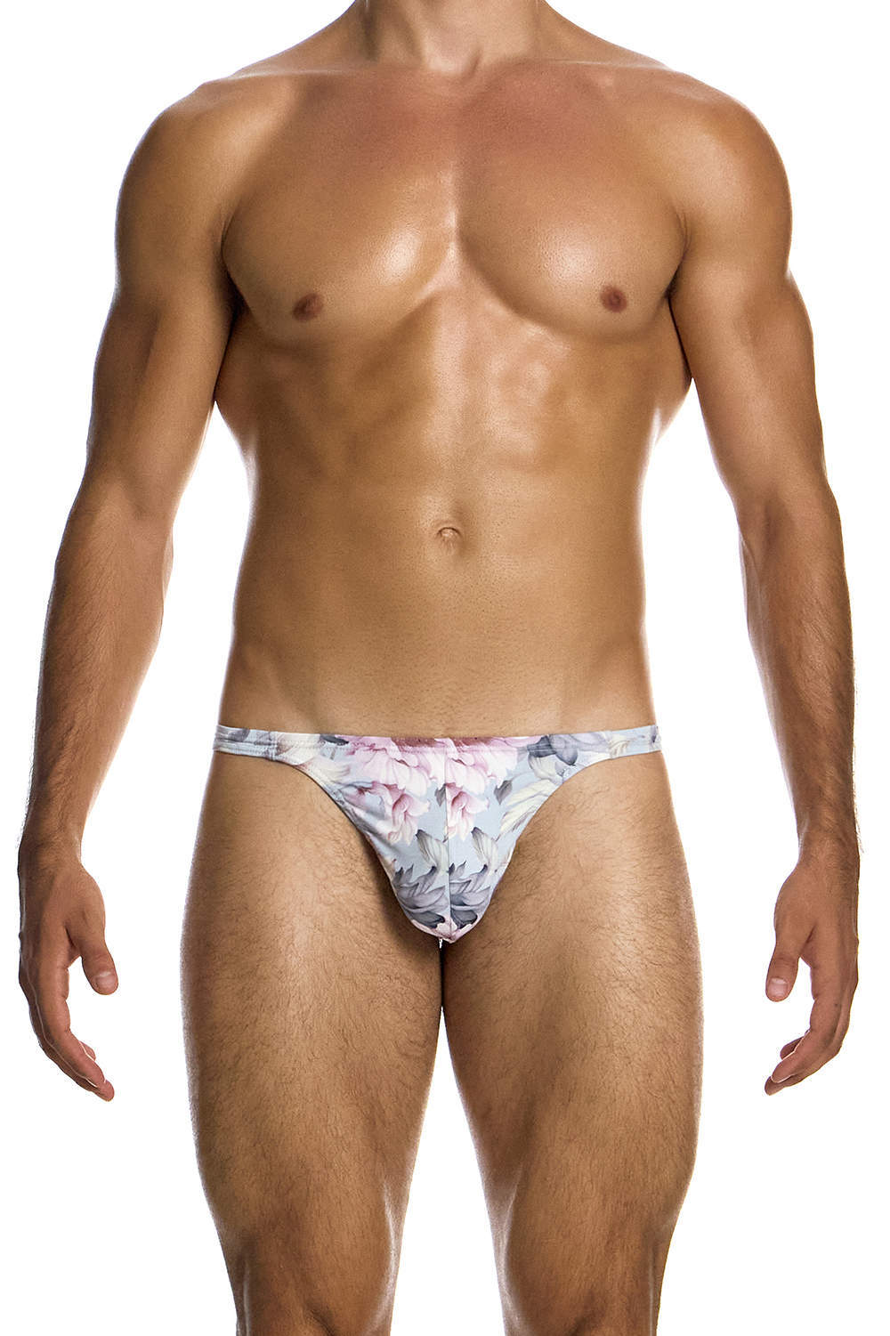 Modus Vivendi Romance Thong men’s underwear g-string in silky subtle floral. Shop male strings – roomy lined pouch and low rise fit. Ship worldwide
