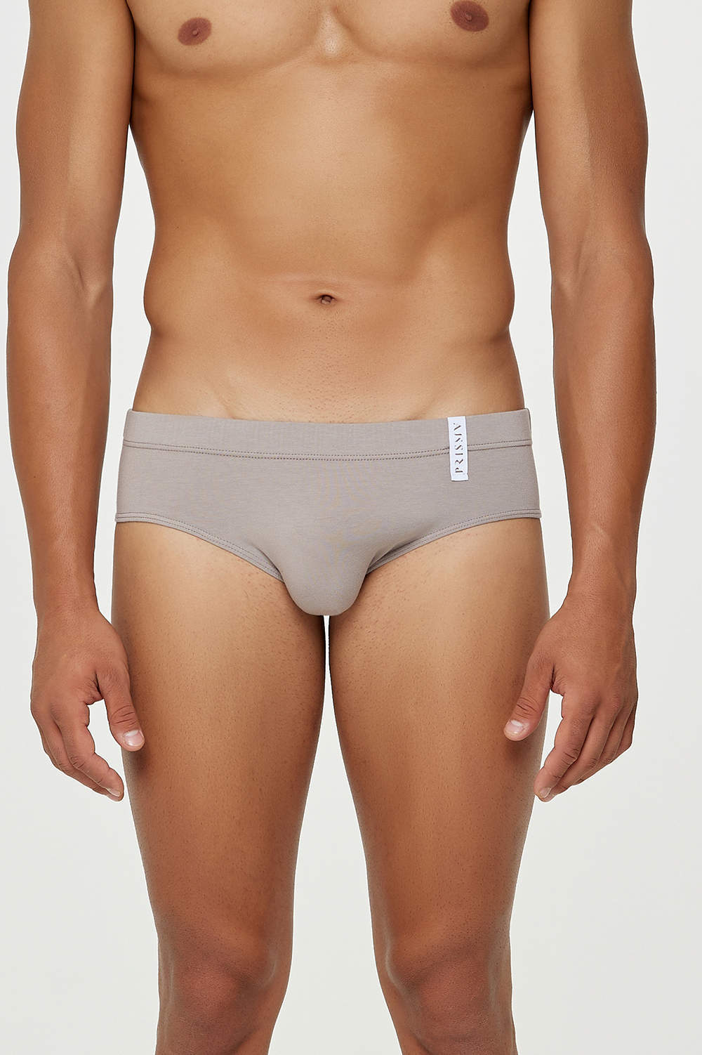 Organic cotton Prisma Core Taupe Brief men’s underwear slip – certified luxury fabric and production. Shop softest smooth front male midi underpants
