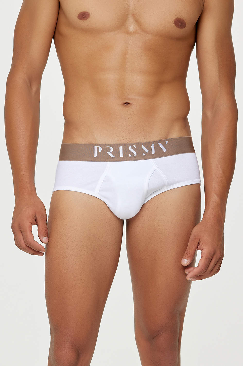 Prisma Core White Ribbed Fly Brief men’s underwear in eco-friendly organic cotton. Shop finely ribbed male midi underpants with a left hand opening
