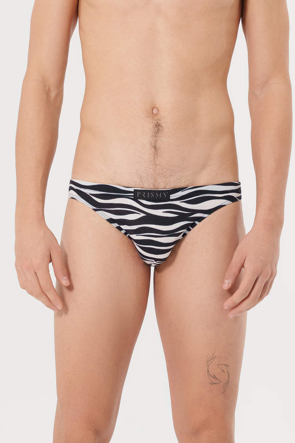 Mega soft Prisma Erevos Zebra Print Mini Briefs men’s underwear micro slips in animal stripes. Shop smooth front male bikinis online. Ship worldwide