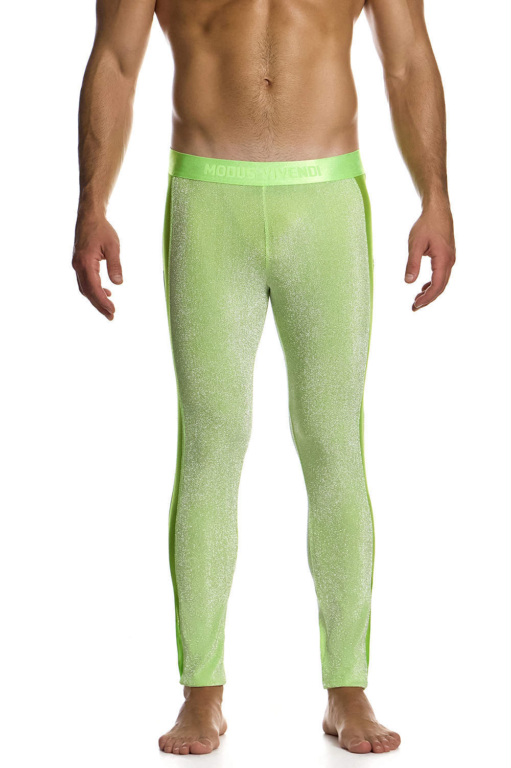 Modus Vivendi Delusion Meggings in shiny glitter and sheer fabric – this men’s underwear legging is totally glam. Shop the sexiest male long johns online