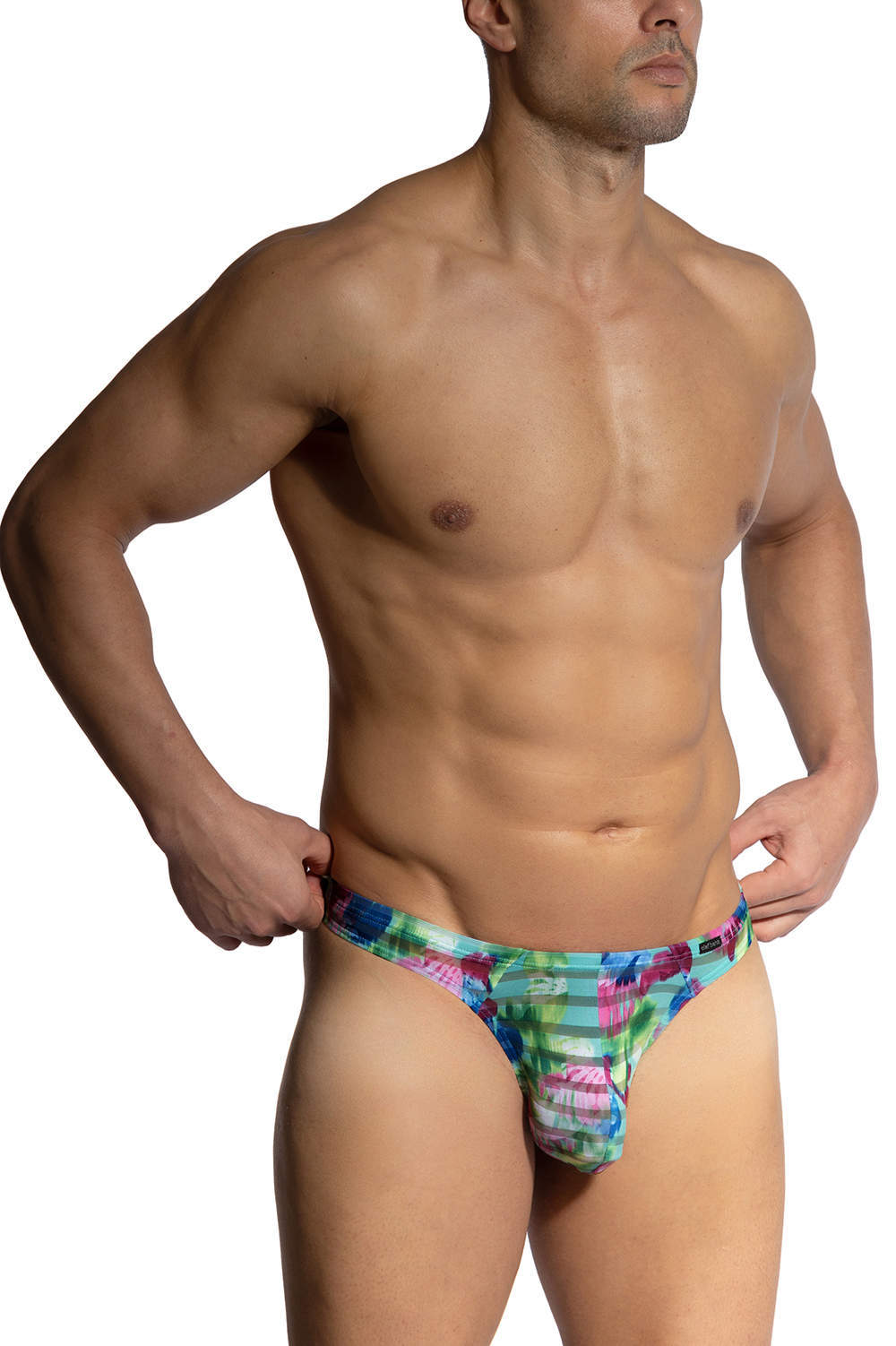 Summery Olaf Benz RED2459 Mini String men’s underwear thong – beautiful multicolour floral stripe look. Shop skimpy silky male undies – more online
