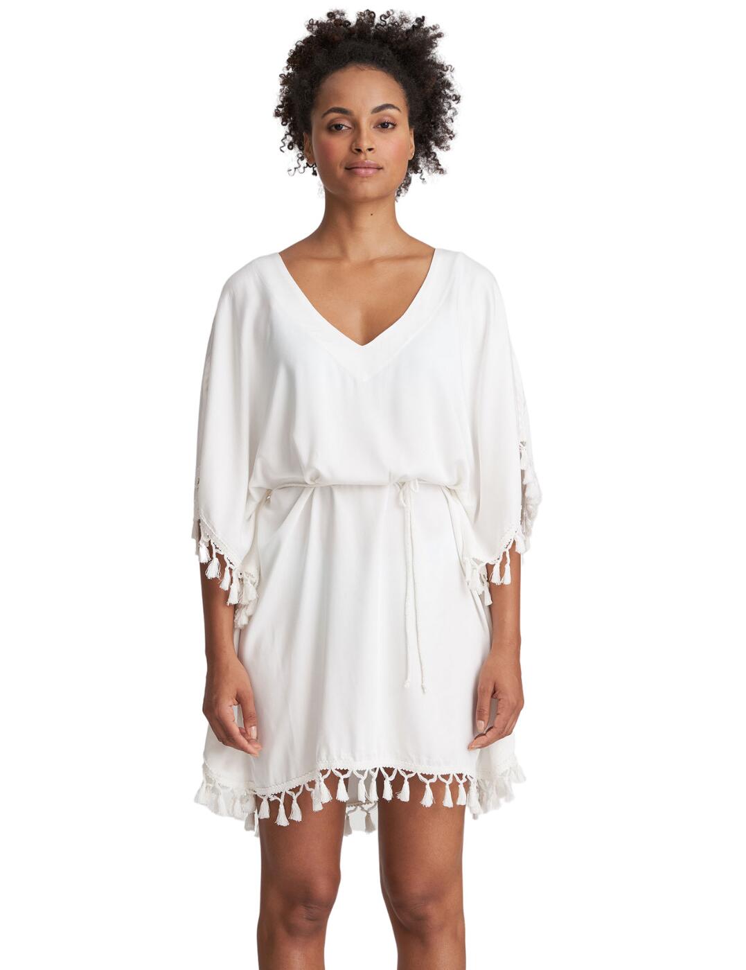 Feel airy and flirty in this beautiful beach coverup from Marie Jo's Julia collection. So feminine and chic, this beach coverup offers floaty lightweight fabric and a waist tie to highlight your sexy figure perfect for anyone's poolside walk. Features a beautiful tassel detailing trim with a 3/4 length sleeve that adds a boho twist to this gorgeous piece. Would look stunning layered over your favourite bikini set.  Trendy and comfortable! 3/4 length sleeve Perfect for summer and never goes out of style Boho tassel detailing V-neck fit Waist tie to accentuate curves Country of origin: Tunisia Composition: 100% Viscose  Listed in UK sizes  54708-97577-1265965 1004085  Beach Cover Up