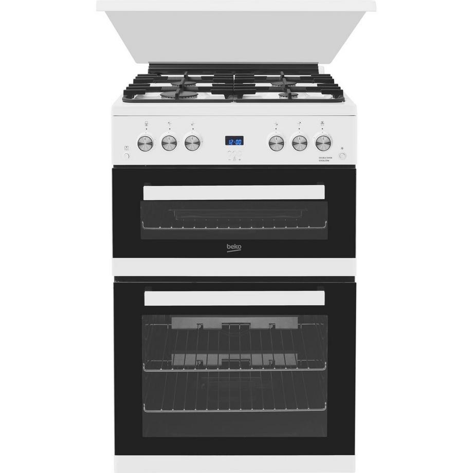 Beko Edg6l33w 60cm Double Oven Gas Cooker With Glass Lid White Euronics