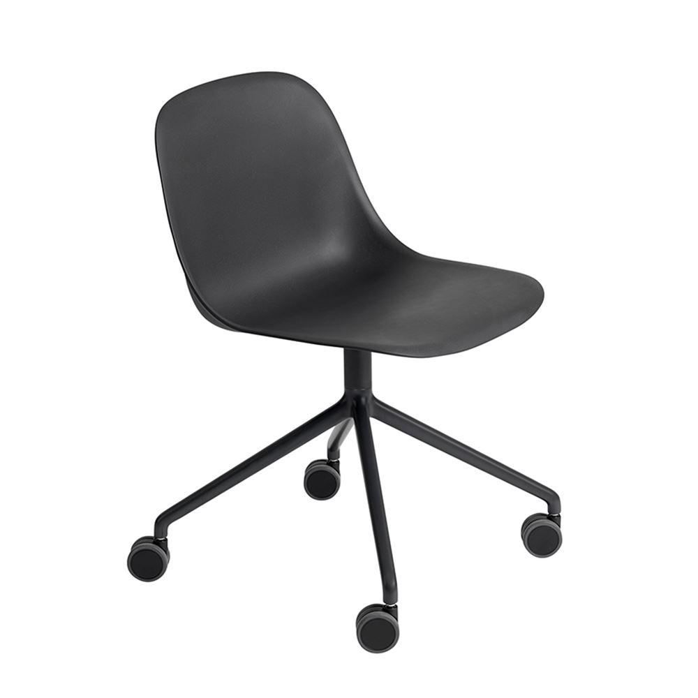 Fiber Side Chair Swivel Base With Castors Black Black