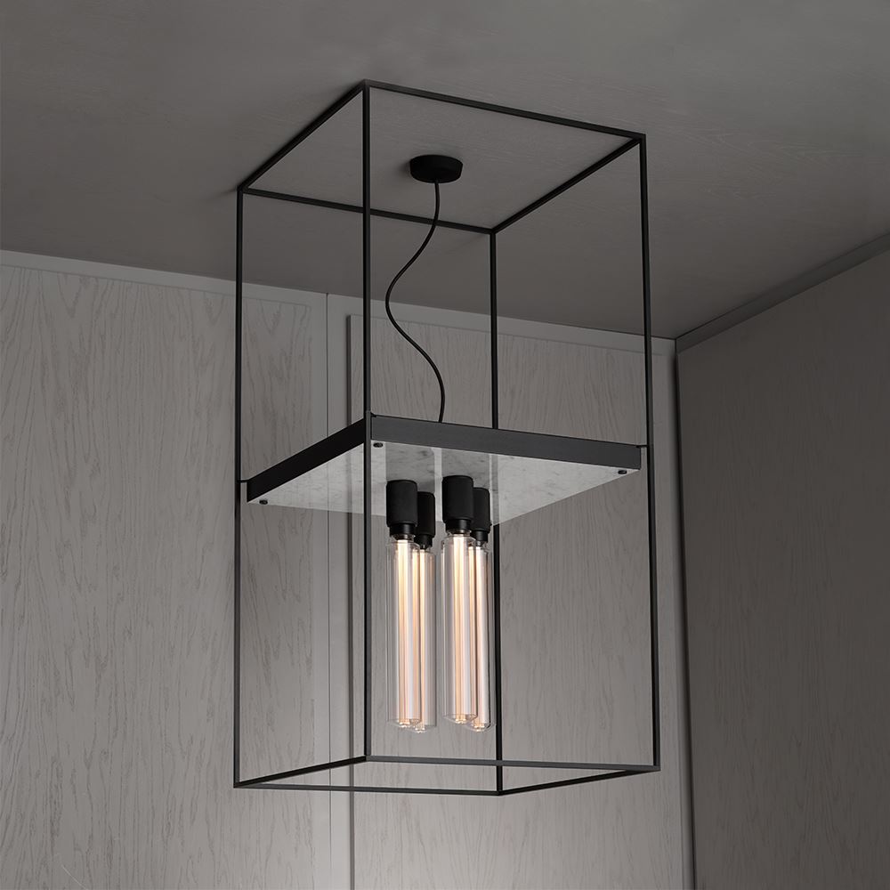 Caged Ceiling 40 Lamp Polished White Marble Extension Cage