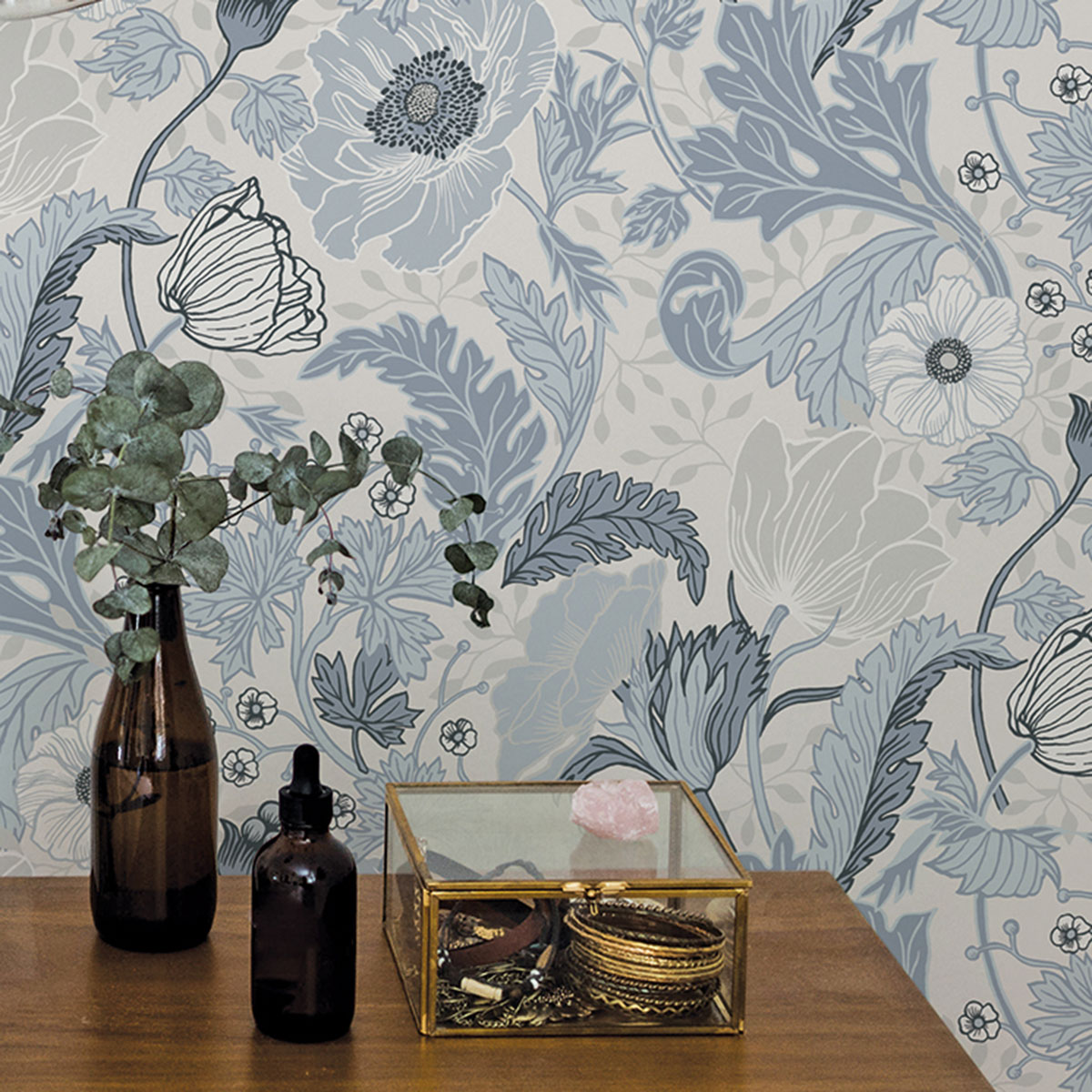 Galerie Apelviken 2 Blue Off White Floral Woodland Smooth Wallpaper