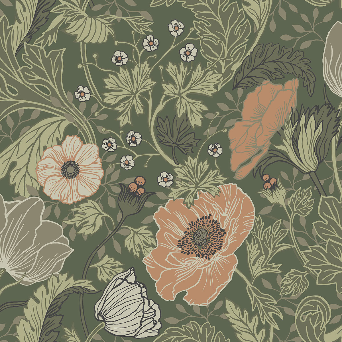 Galerie Apelviken 2 Orange Green Floral Woodland Smooth Wallpaper
