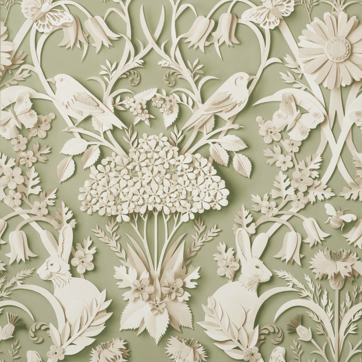 Fine Decor Fine Décor Woodland Rabbit Butterfly Luxury Sage Wallpaper