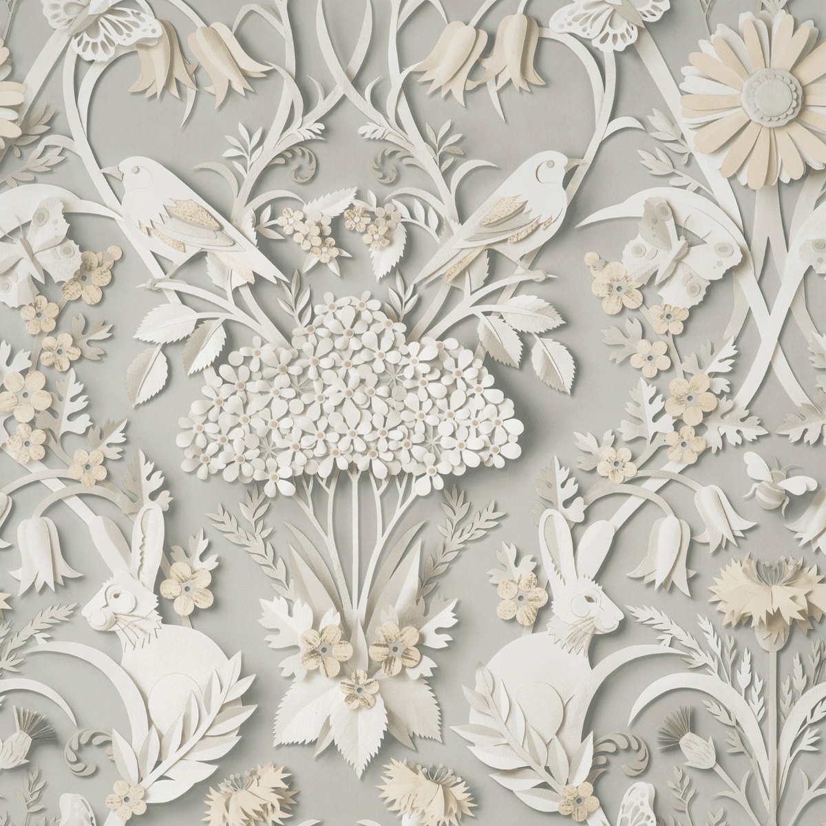 Fine Decor Fine Décor Woodland Rabbit Butterfly Luxury Grey Wallpaper, Grey