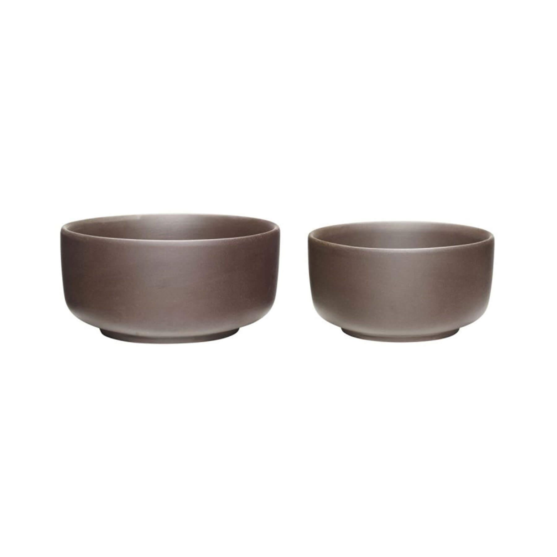 Hubsch Clay Bowls Set Of 2 Black Ceramic Brown