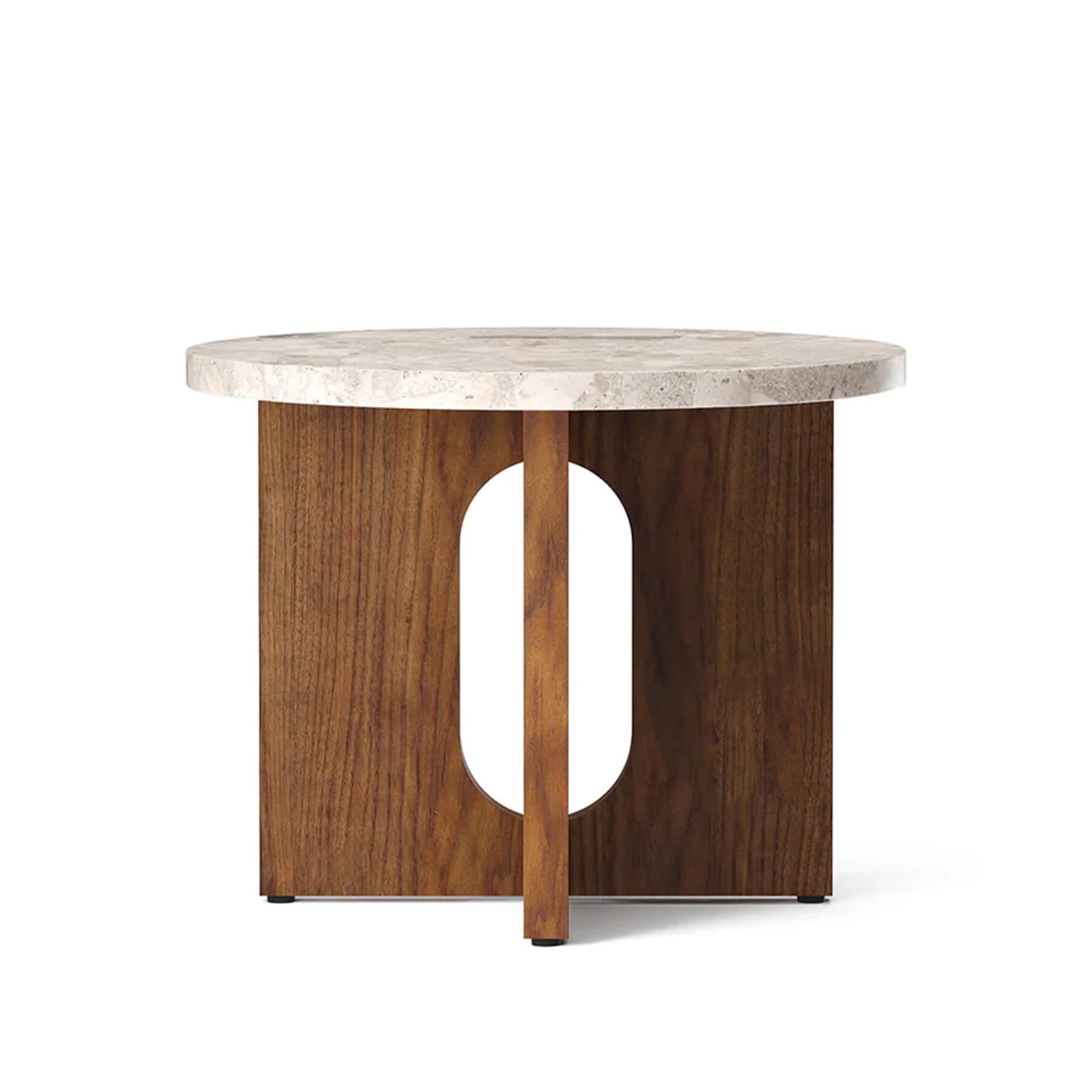 Audo Copenhagen Androgyne Side Table In Kunis Breccia Stone Walnut Dark Wood Designer Furniture From Holloways Of Ludlow