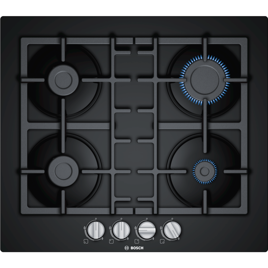 Bosch Pnp6b6b90 Serie 4 Four Burner 60cm Gasonglass Hob With Cast Iron Pan Stands Black Delivery Within 57 Working Days