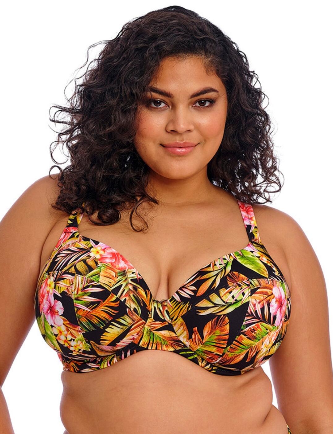 Make a splash in the Tiger Valley plunge bikini top by Elomi. Crafted with ultra-lightweight, breathable fabric to combine superb fit with a chic tropical design, this underwired bikini top is a must-have for any holiday wardrobe. It features concealed elastic along the deep plunging neckline for the ultimate comfortable fit, with full lining and an underwired structure for support. Non-padded cups enhance your natural silhouette while adjustable shoulder straps and a secure plastic clasp closure at the rear ensure personalised comfort with every wear. Pair with matching swimwear from the Tiger Valley collection for a head-turning beach look this season.