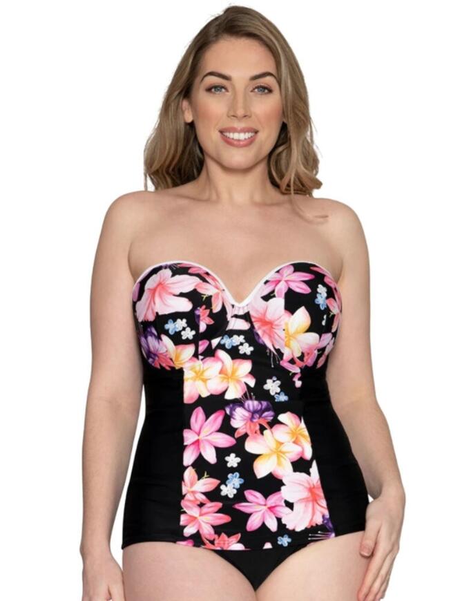 Get beach-ready with the new bandeau tankini top from the Tropicana Range by Curvy Kate. This tankini top is flattering and glamourous offering full support with the bandeau shape and contoured frame. The stylish hand-painted floral design and sleek black panel finish provide you with gorgeous curves. This top is underwired and foam-lined for extra support and comfort. Assigned with detachable, multiway straps and the reliable plastic clasp at the rear of the top, it's definitely a summer must-have. Matching items available.  Full support bandeau shape Contoured frame Hand-painted floral design, sleek black finish Underwired, foam-lined cups Detachable and multiway straps Plastic clasp at rear of the top Composition: 73% Polyamide &pipe; 17% Elastane &pipe; 10% Polyester  Listed in UK sizes  46281-84940-1137925 CS011406 Tankini Top