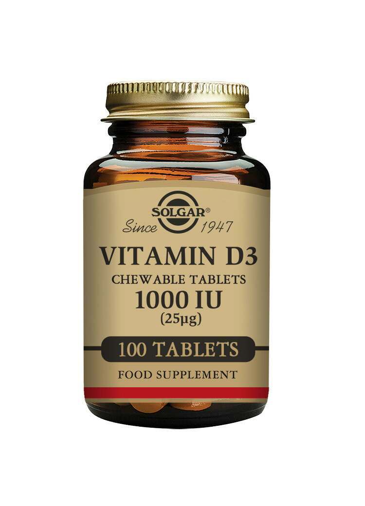 solgar vitamin d3 1000 iu (25 µg) chewable tablets - pack of 100