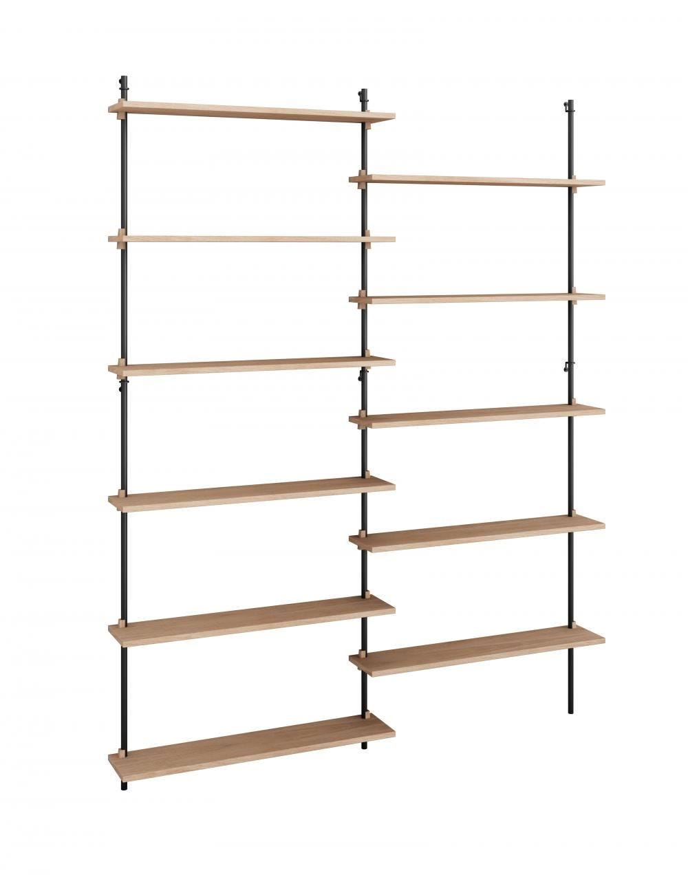 Moebe Wall Shelving Set Double Large Oak Black Light Wood