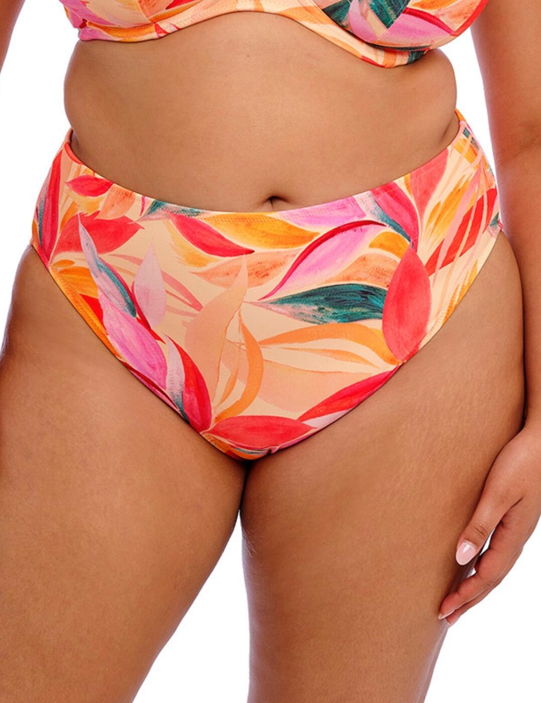 Discover exceptional style and support this season with the Sancho Beach mid-rise bikini brief by Elomi. Designed as the perfect complement to any beachside adventure, these bikini briefs offer a snug, waist-high fit that flatters your natural curves. The lightweight fabric is adorned with a vibrant tropical leaf print for an eye-catching look, with good rear coverage and full lining providing secure and comfortable wear. Shop the Sancho Beach collection for a matching bikini top to turn heads with your poolside look!