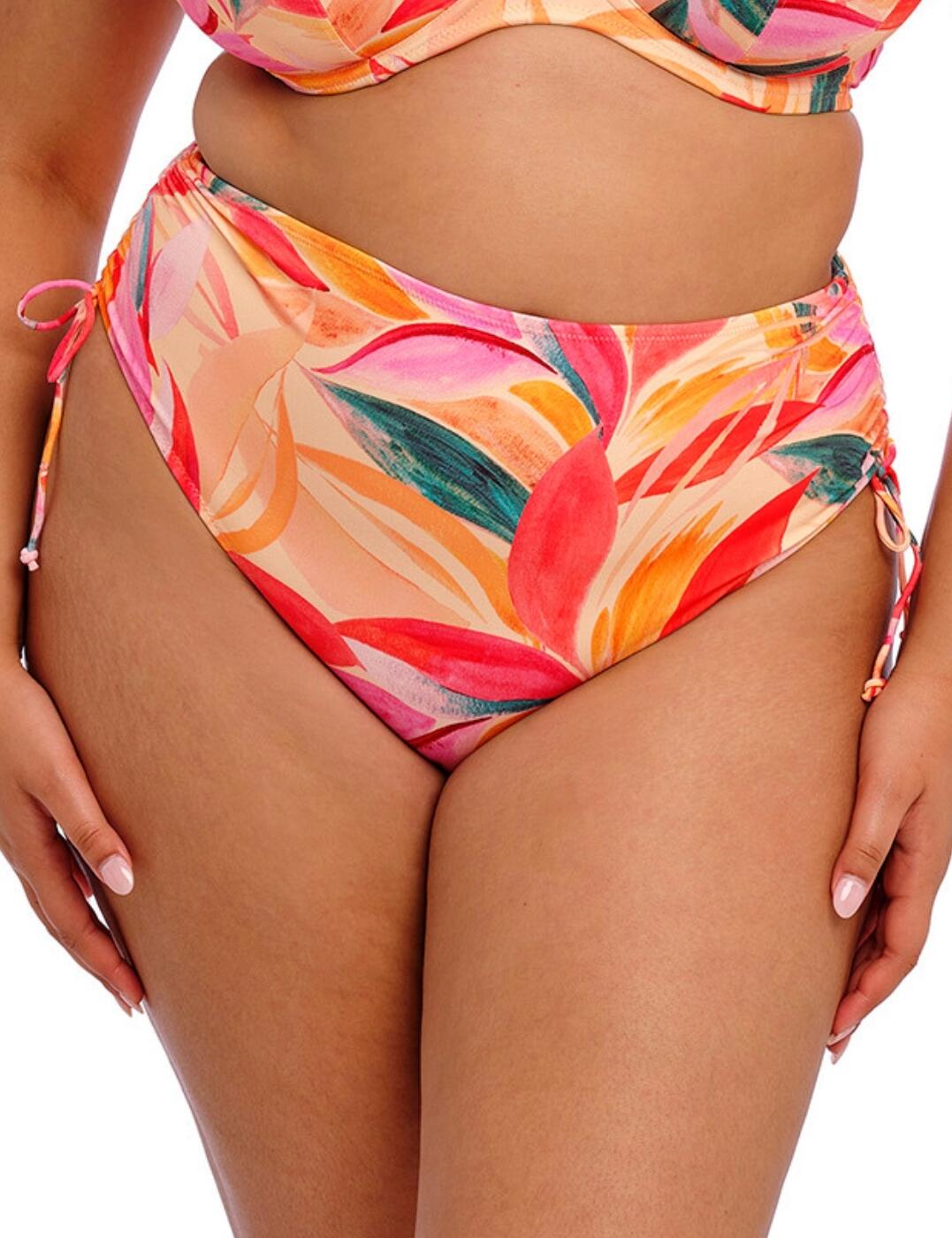 Embrace tropical beachside style with the Sancho Beach adjustable bikini brief by Elomi. Boasting a vibrant leaf print and figure-flattering high-rise waist, these must-have bikini briefs offer adjustable rear coverage that celebrates your natural curves to your taste! The decorative ties at the sides add a playful touch while allowing for a customised fit, so you can enjoy carefree days by the sea with confidence. Crafted from lightweight, fully lined fabric, these briefs can be paired with a matching bikini top from the Sancho Beach collection for all-day comfort and style.