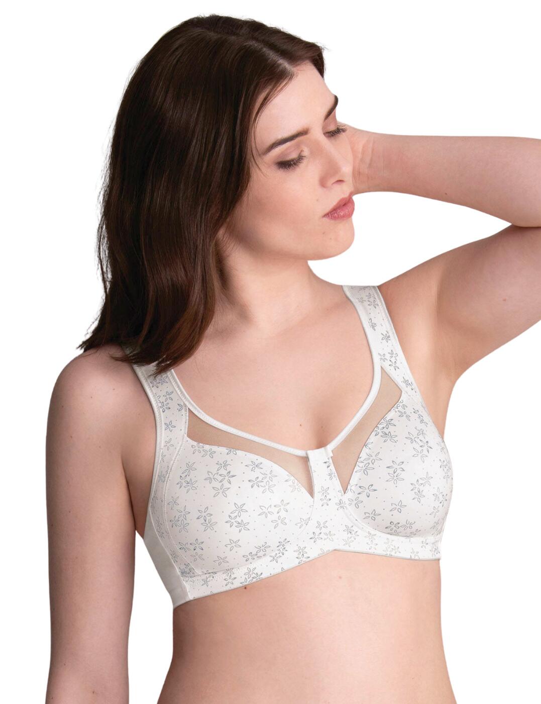 If you are looking for a new stylish everyday bra that provides essential support but amazing comfort, welcome your new best friend. This comfort bra with moulding is a part of the Clara Art range by Anita. The bra provides full coverage that flatters your bust with the semi-transparent panel at the decollete whilst the wireless style creates a natural shape. The moulding is made from micro ware and is double-layered in larger sizes. It is crafted from soft microfibre which features a modern print at the front and a plain opaque at the rear. This bra closes at the rear with a hook and eye closure and padded adjustable straps which are thicker at the front for additional support.
