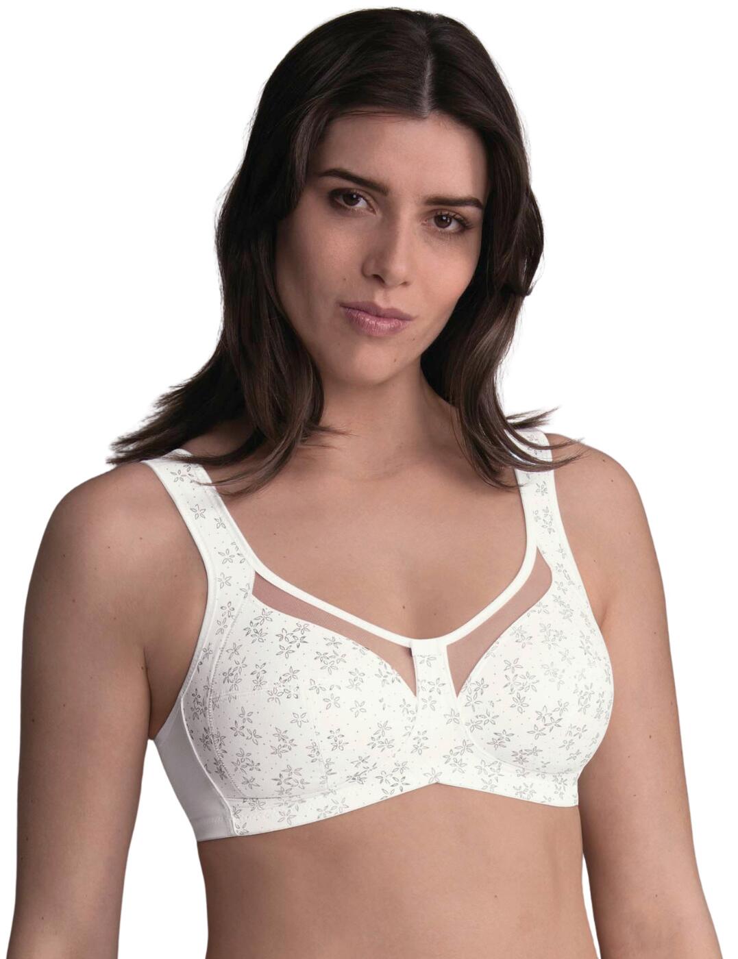 If you are yet to try an Anita comfort bra you are seriously missing out! This one from the Clara Art range is the perfect new addition to your collection with its feminine design but truly supportive and comfortable fit. The bra has a centre front floral print whilst the sides and rear are made from a plain opaque fabric with a semi-transparent panel at the upper sections with a flirty bow in the centre. It provides full coverage whilst keeping your natural shape with the wireless design and side-shaping panels to provide extra support. Create your perfect fit with a hook and eye closure and thicker front adjustable straps.