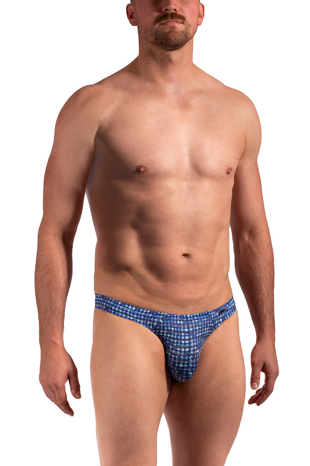 Shop Olaf Benz RED 2263 Mini String men’s thong underwear. Softest male slip with a low profile pouch and multicolour diamond geometric print. Buy now