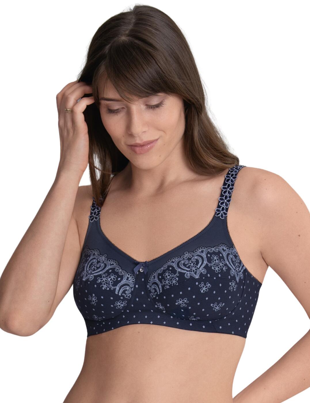 This post-mastectomy bra bilateral from the Belvedere range by Anita Care brings an elegant style and a truly comfortable fit for when you need it the most. The non-wired bra provides full coverage with a slight v-neckline for a feminine feel. It has pockets on both sides for prosthesis which are crafted from super soft stretch fabric with seamless edges for ensures a comfortable feel. The bra features a delicate embroidery flower design and a polka dots print with a mini bow and gem for an elegant touch. Create a perfect fit with the rear hook and eye closure and thicker comfort adjustable straps.