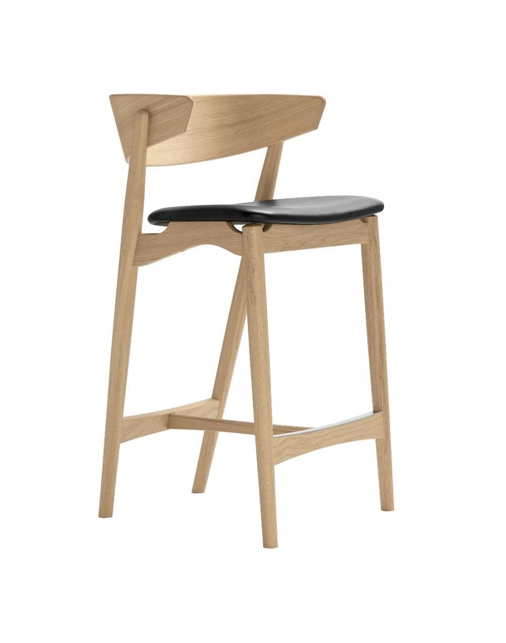 Sibast No 7 Stool With Back Rest Oak White Oil Black Leather Kitchen Counter Stool 65cm Light Wood Designer Furniture From Holloways Of Ludlow