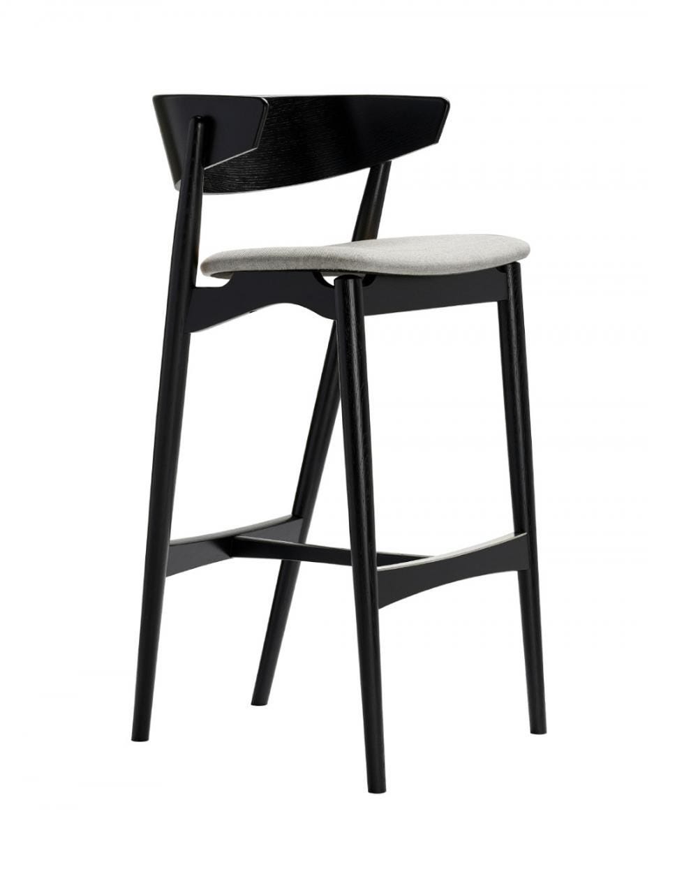 Sibast No 7 Stool With Back Rest Black Oak Light Grey Wool Kitchen Counter Stool 65cm Designer Furniture From Holloways Of Ludlow