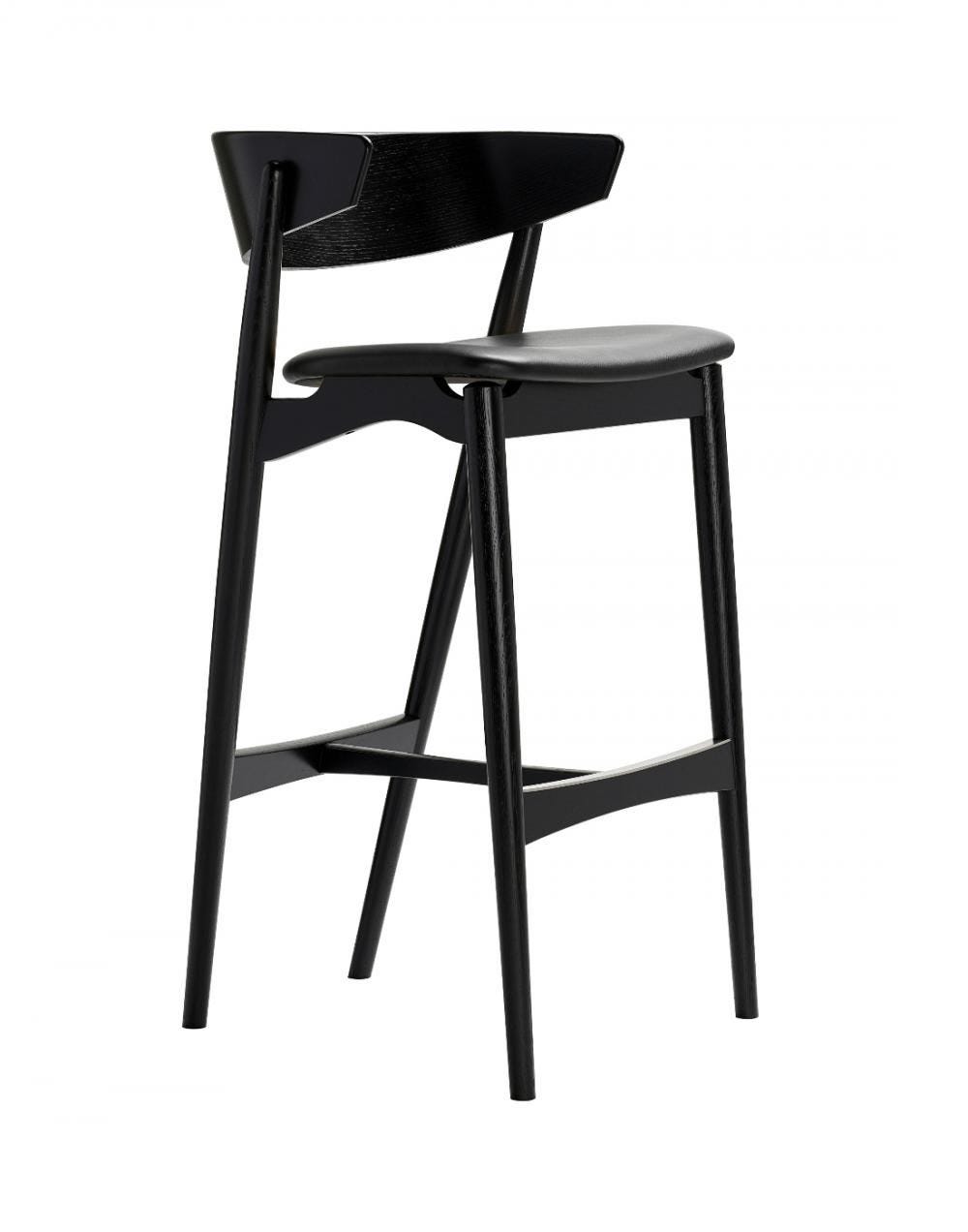 Sibast No 7 Stool With Back Rest Black Oak Black Leather Kitchen Counter Stool 65cm Designer Furniture From Holloways Of Ludlow