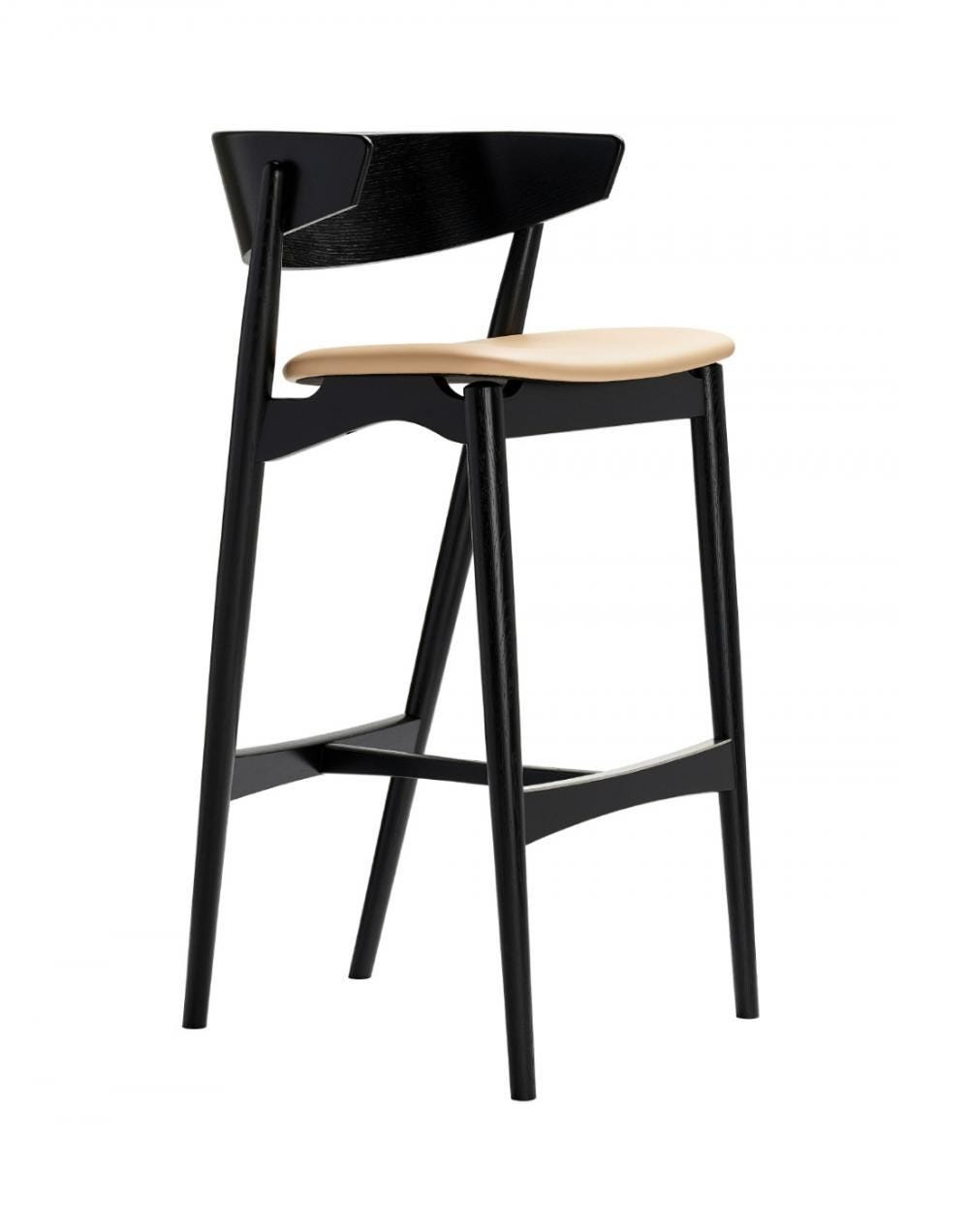 Sibast No 7 Stool With Back Rest Black Oak Honey Leather Kitchen Counter Stool 65cm Designer Furniture From Holloways Of Ludlow