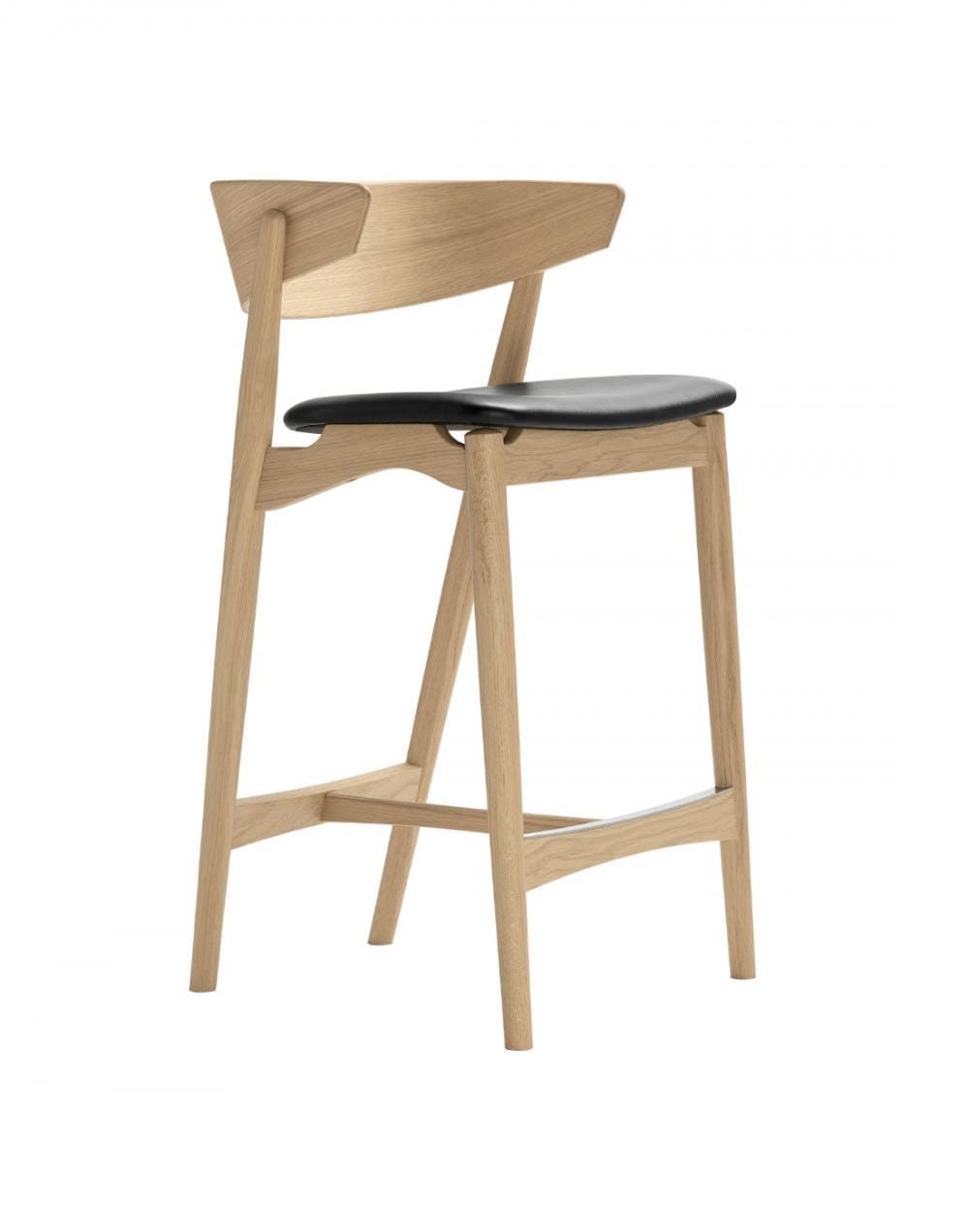 Sibast No 7 Stool With Back Rest Oak Soap Black Leather Kitchen Counter Stool 65cm Light Wood Designer Furniture From Holloways Of Ludlow