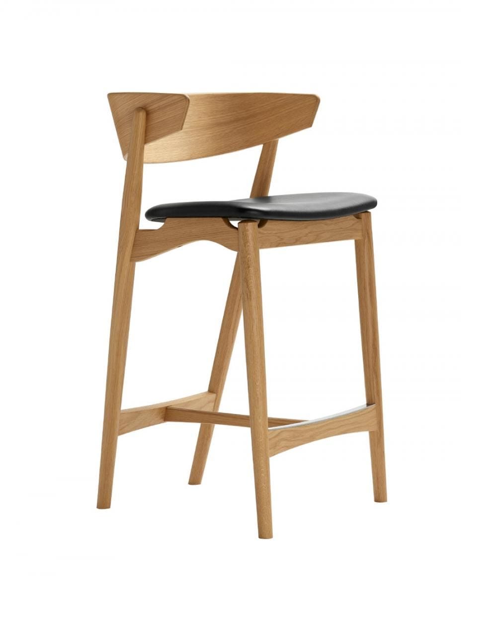 Sibast No 7 Stool With Back Rest Oak Natural Oil Black Leather Kitchen Counter Stool 65cm Light Wood Designer Furniture From Holloways Of Ludlow