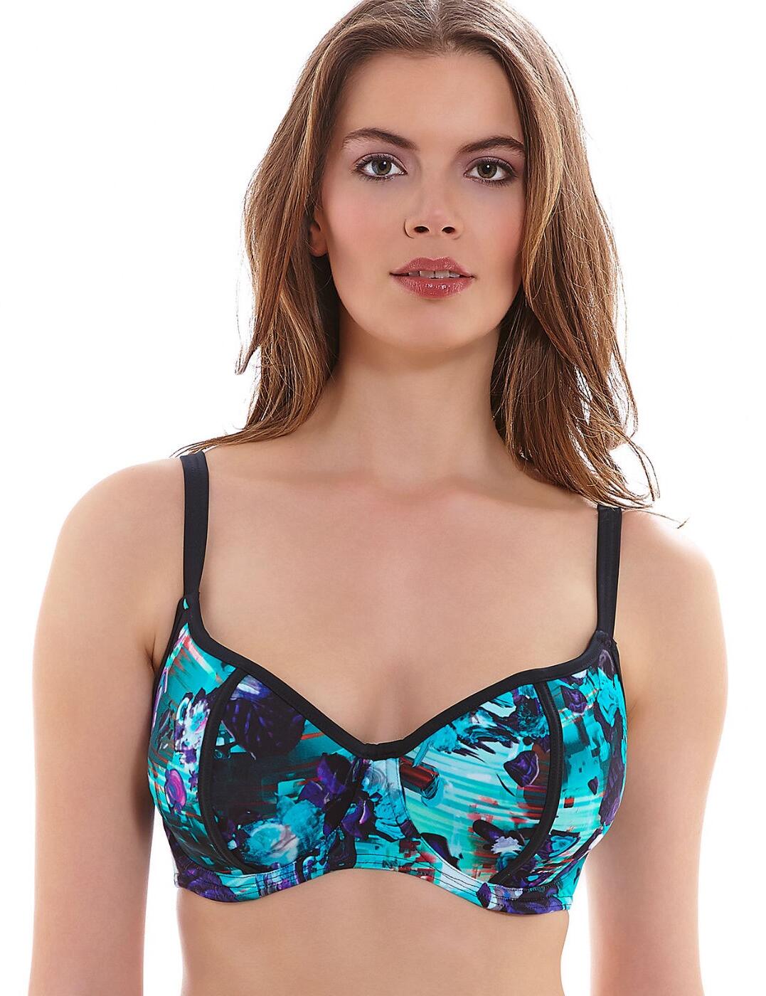 The Freya Atlantis sweetheart padded bikini top will give you perfect shape, support and uplift. The fabulous new Atlantis range is designed with multiple shades of blue and purples bursting out in floral print finished with bold black edges for a real on trend look. The underwired bikini top fastens at the back with a plastic clasp. Pair with either the matching short or classic bikini brief for a truly fantastic summer look!Available in sizes 28-38 and cup sizes D-HH. In stock and ready for despatch now. 18483-31392-321480 3959 Sweetheart Top