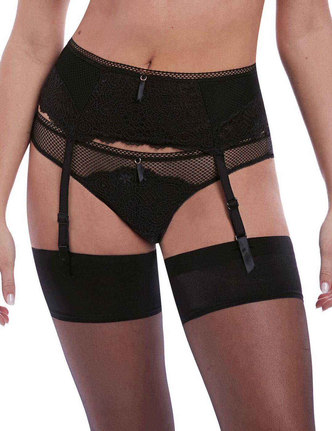 Add a touch of luxury to your lingerie drawer with the statement piece from the Expression range by Freya. Feminine lace travels around the entire piece and finishes at the decorative waistband where a satin ribbon rests delicately to add to the classy appearance. A semi-opaque back piece creates transparency for a cheeky look and a hook and eye closure fasten this gorgeous piece together. Two adjustable straps on the front and the back hoist your stockings up perfectly. Pair this stunning suspender with the matching lingerie from the Expression range to make the perfect sexy set.  Four adjustable straps Decorative waistline Floral lace surrounds the front of the suspender Mesh material at the rear Hook and eye closure Matching lingerie available Country of origin: Sri Lanka Composition: 74% Polyamide &pipe; 26% Elastane Listed in UK sizes  57966-102154 5499  Suspender Belt