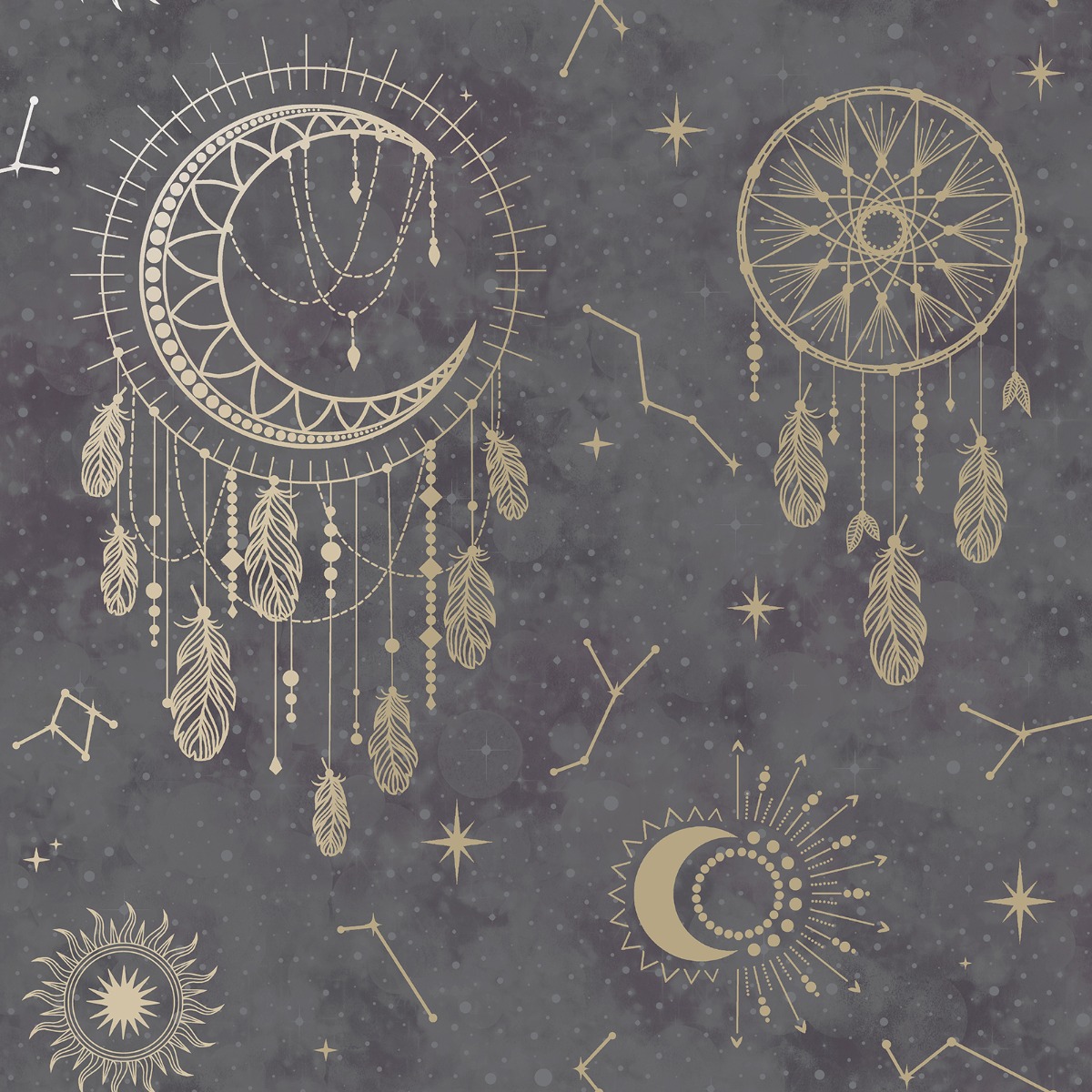 Holden Decor Dreamcatcher Black & Gold Wallpaper - 10.05m x 53cm